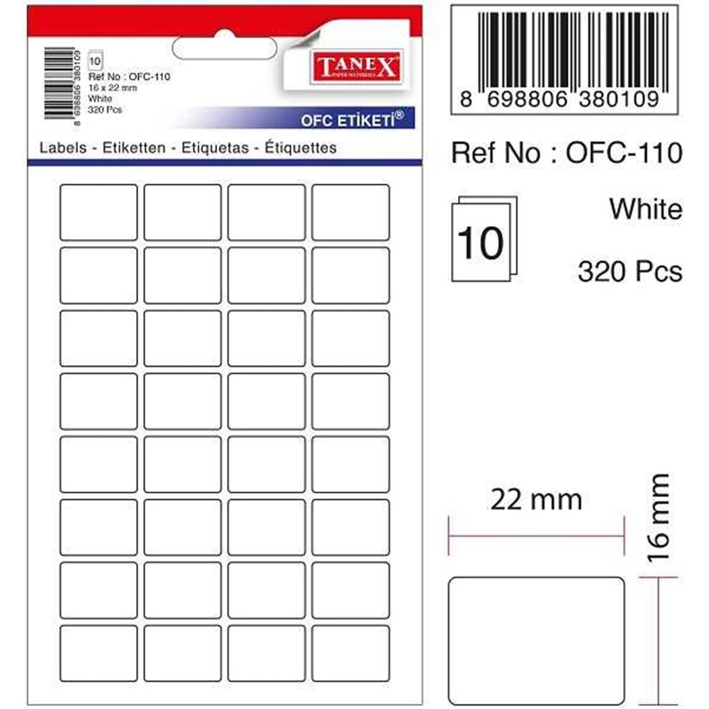 ETİKET-OFİS OFC-110 16x22MM PKT*10-BEYAZ