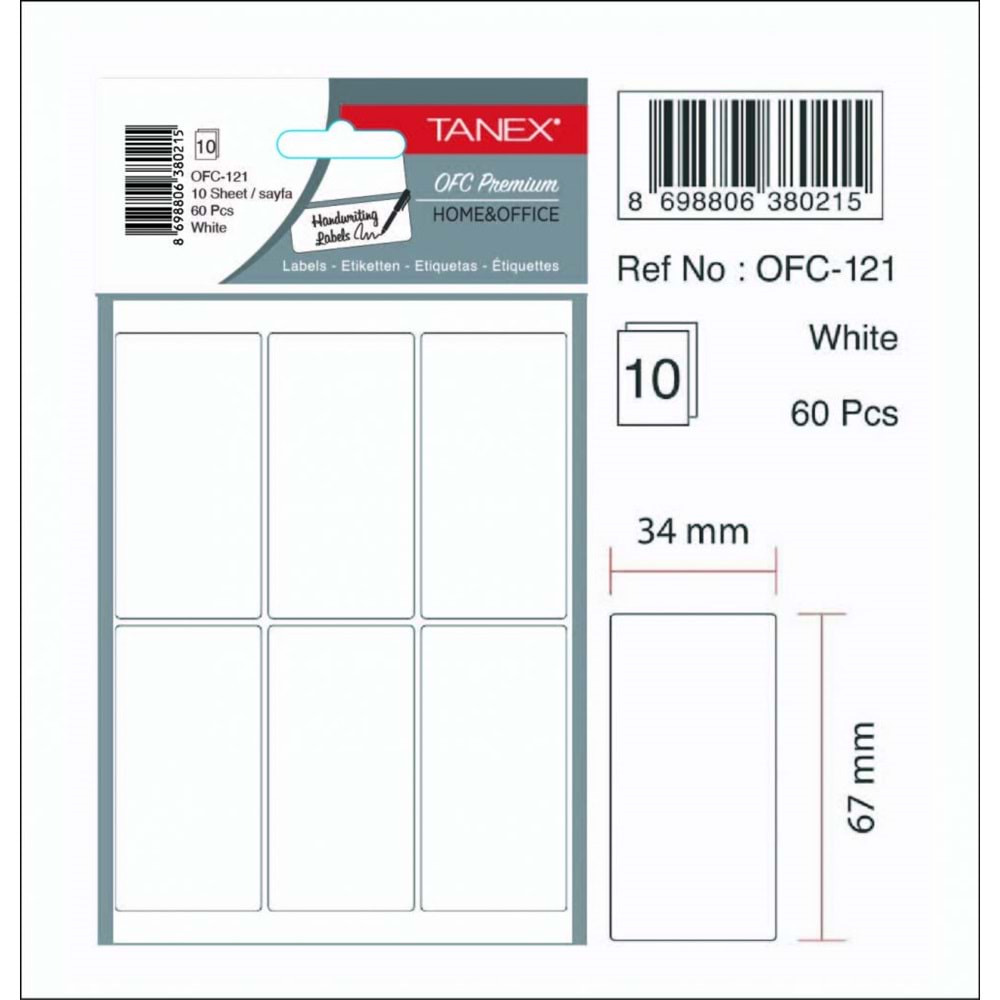ETİKET-OFİS OFC-121 34x67MM PKT*10-BEYAZ
