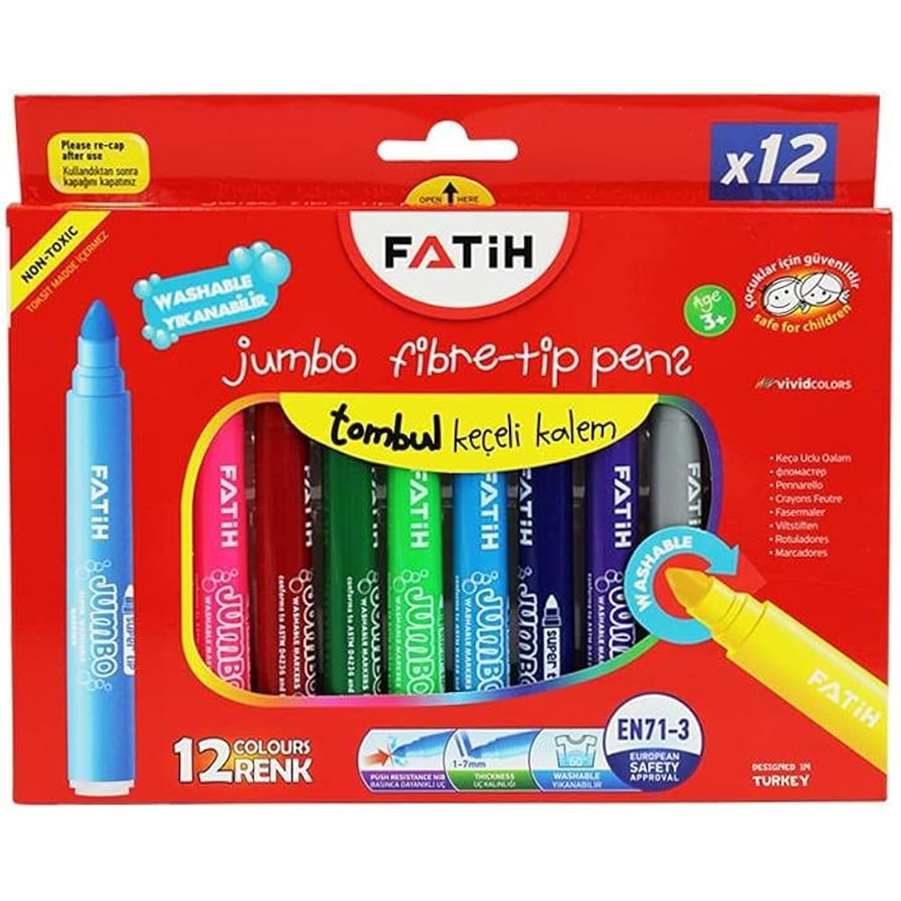KEÇELİ KALEM-FATİH PKT*12 JUMBO*YIKANABİLİR