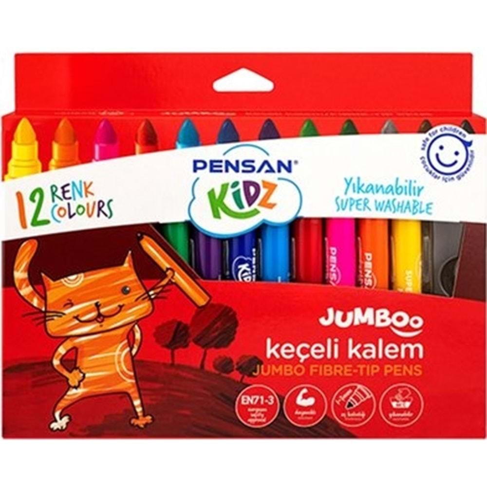 KEÇELİ KALEM-PENSAN KİDZ PKT*12 YIKANABİLİR*JUMBO