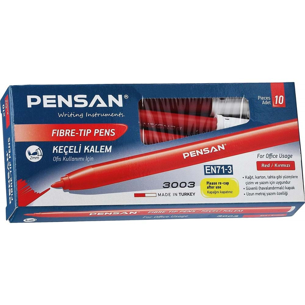 KEÇELİ KALEM-PENSAN OFİS TİP PKT*10-KIRMIZI