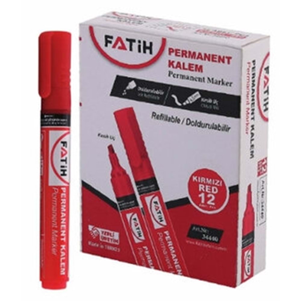 TAHTA KALEMİ-FATİH PERMANENT KESİK UÇ*D.BİLİR PKT*12-KIRMIZI