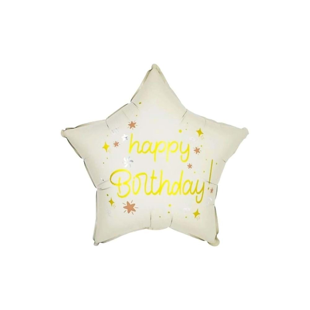 BALON FOLYO YILDIZ-HAPPY BRITHDAY*BEYAZ
