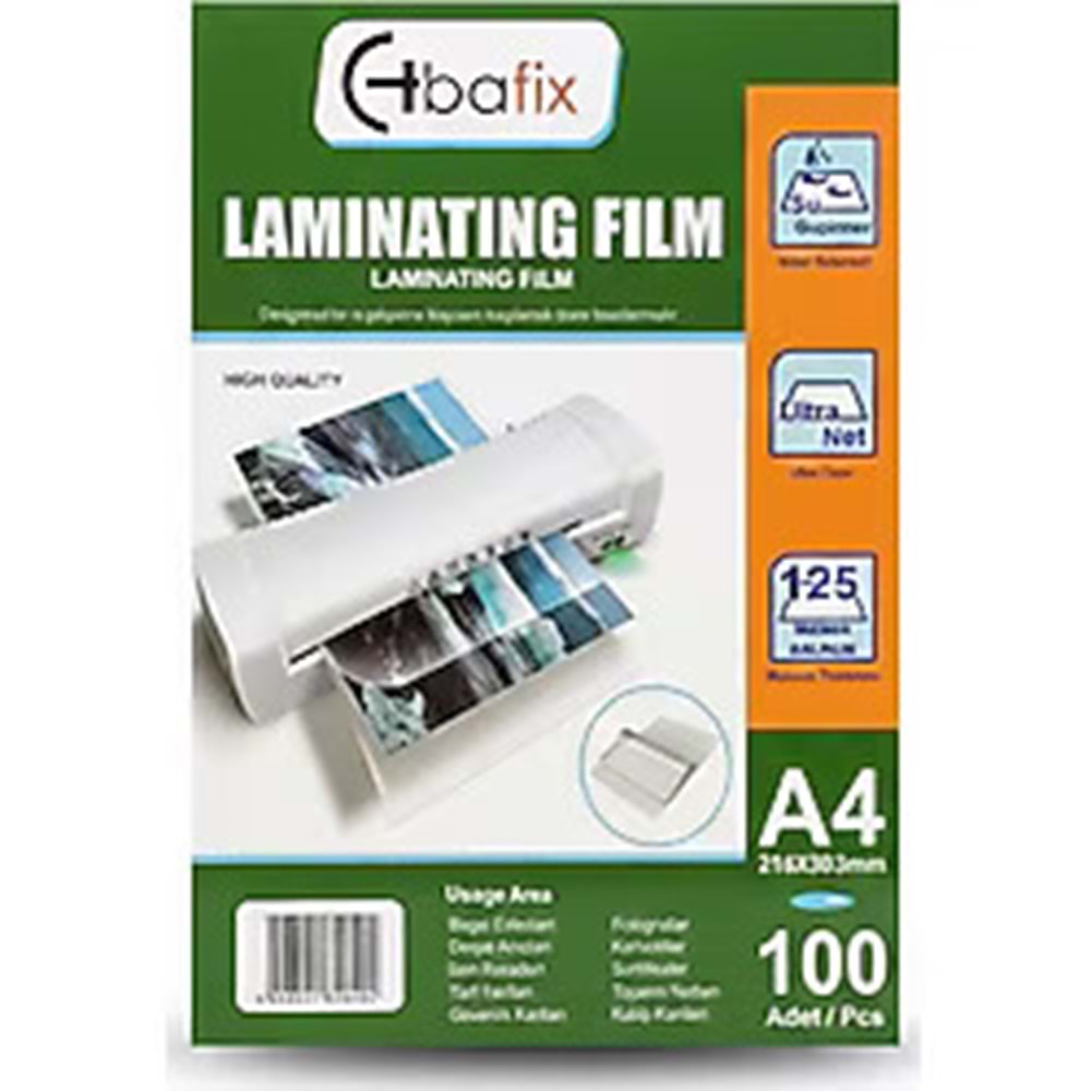 LAMİNASYON FİLMİ-A4 BAFİX 125 MİCRON PKT*100