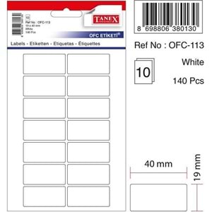 ETİKET-OFİS OFC-113 19x40MM PKT*10-BEYAZ