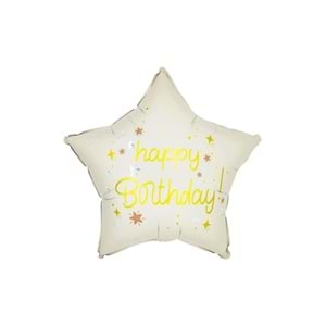 BALON FOLYO YILDIZ-HAPPY BRITHDAY*BEYAZ