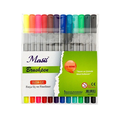 BRUSHPEN-MASİS FIRÇA UÇ+FİNELİNER PVC PKT*12