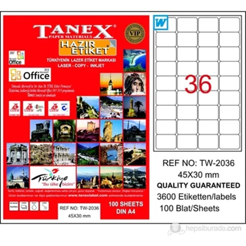 ETİKET-A4 LASER TW-2036 1/36 PKT*100-PENCERELİ