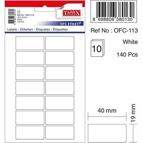 ETİKET-OFİS OFC-113 19x40MM PKT*10-BEYAZ