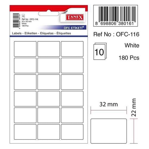 ETİKET-OFİS OFC-116 22x32MM PKT*10-BEYAZ