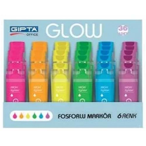 FOSFORLU KALEM-GIPTA GLOW NEON PKT*36 STANDLI