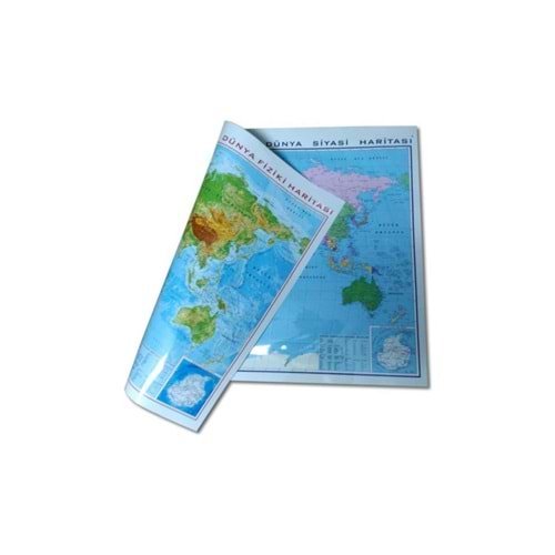HARİTA-35x50 GÜRBÜZ DÜNYA FİZİK+SİYASİ*ÇİFT TARAFLI