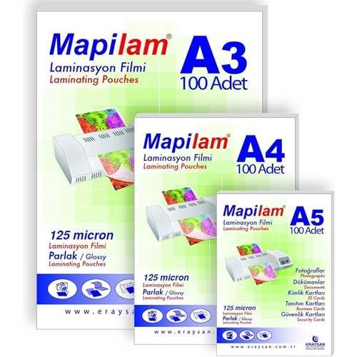 LAMİNASYON FİLMİ-A5 MAPİLAM 125 MİCRON PKT*100