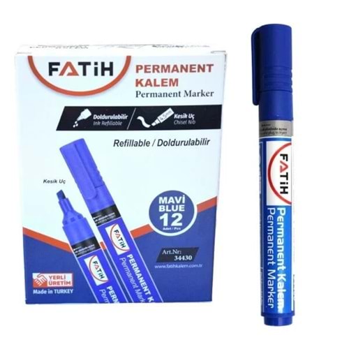 TAHTA KALEMİ-FATİH PERMANENT KESİK UÇ*D.BİLİR PKT*12-MAVİ