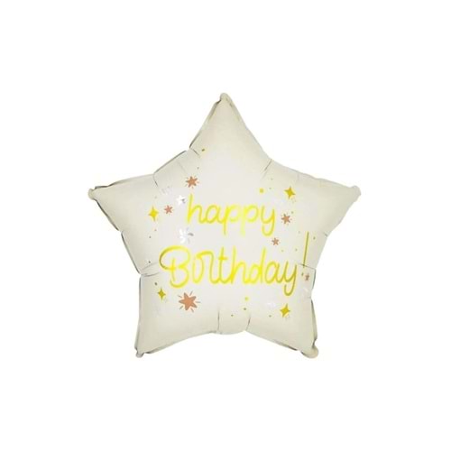 BALON FOLYO YILDIZ-HAPPY BRITHDAY*BEYAZ