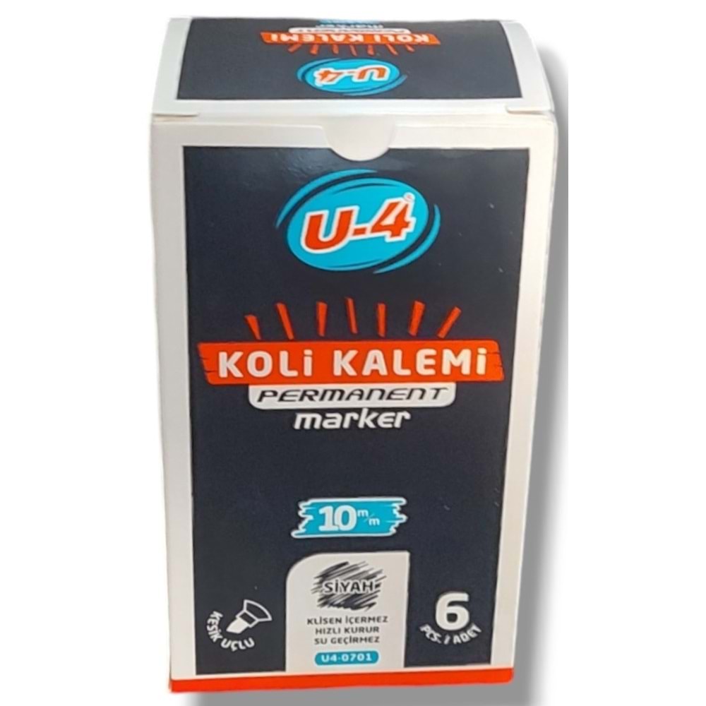KOLİ KALEM-U-4 KESİK UÇ 6MM.PKT*10-SİYAH